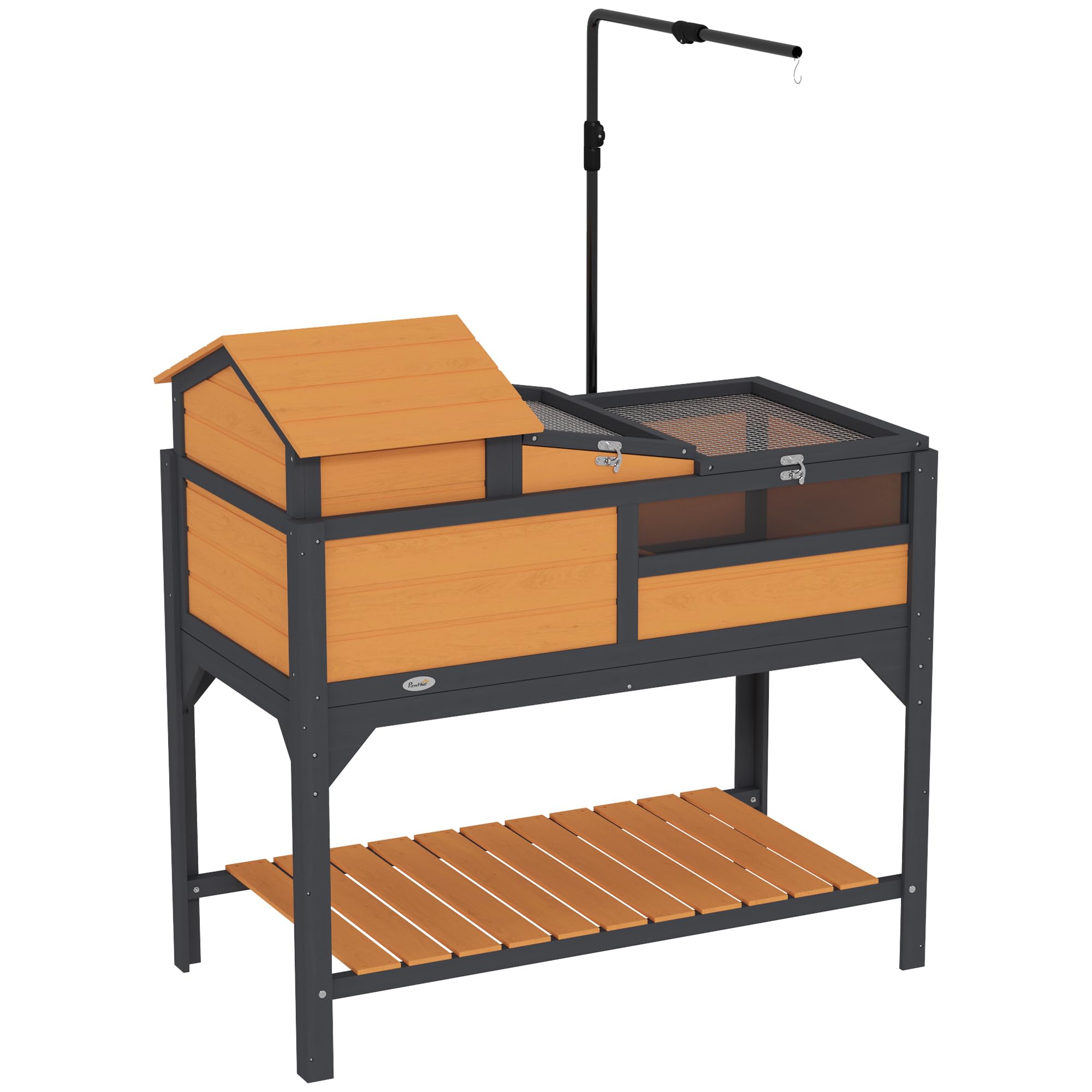 PawHut Tortoise Habitat with Adjustable Lamp Holder, 2 Layer Tortoise Enclosure with Storage Shelf, Removable Main House, Fixed 