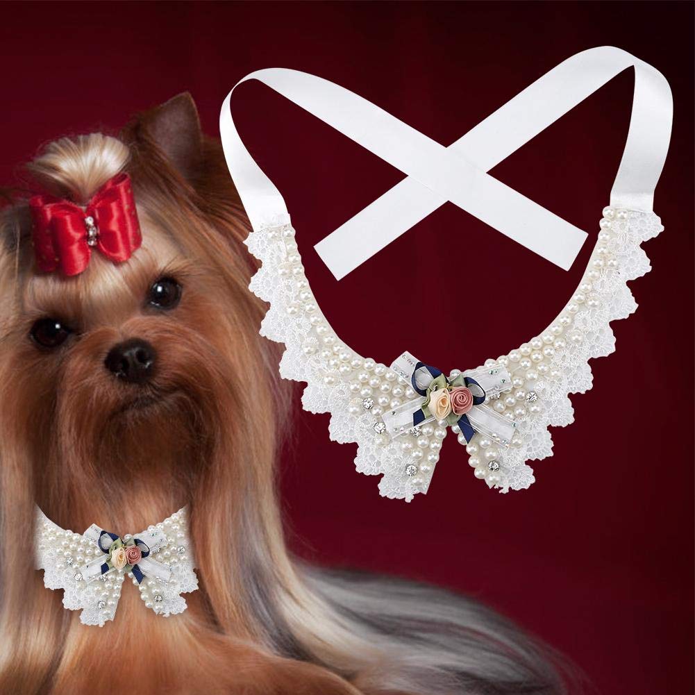 Pet Beautiful Pearl Necklace, Teddy Adjustable Bow Tie with Pearl Dogs Neck Collar Wedding Party Pets Headwear for Pets Cats Dog
