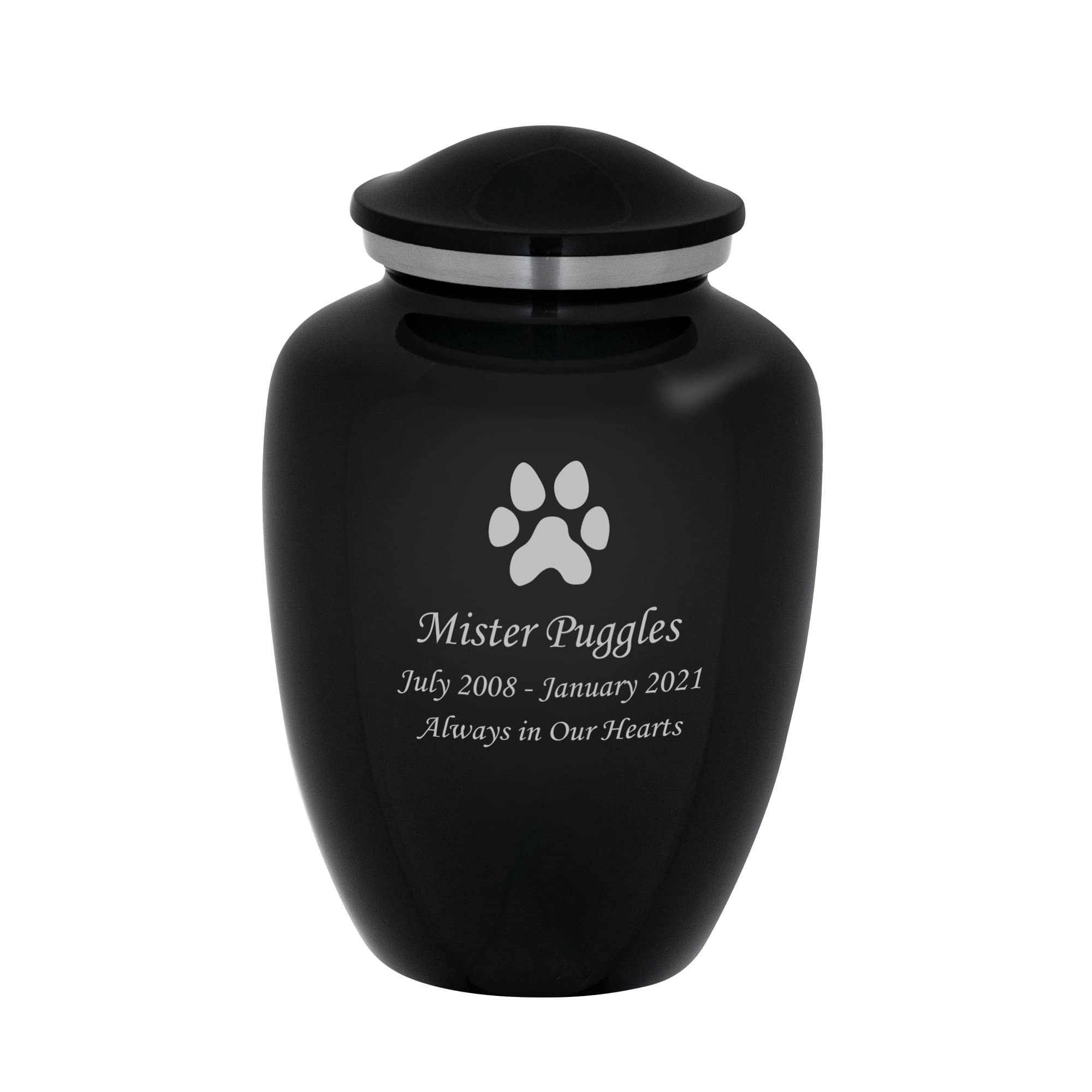 Mainely Urns Homage Large Custom Engraved Dog Paw Cremation Urn For Pet Ashes - Vase Style Pet Urn - 200 Cubic Inch Capacity -Pe