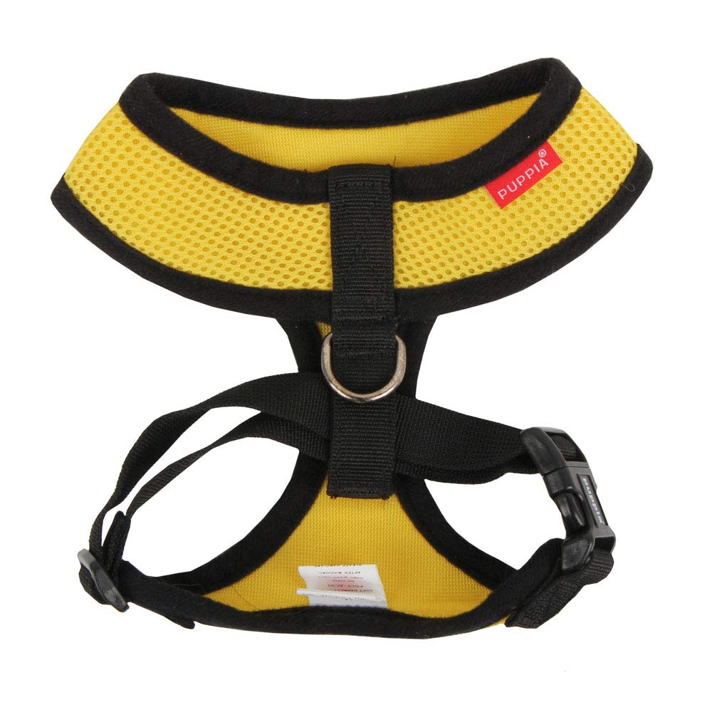 Puppia Soft Dog Harness No Choke Over-The-Head Triple Layered Breathable Mesh Adjustable Chest Belt And Quick-Release Buckle, Yellow, Small