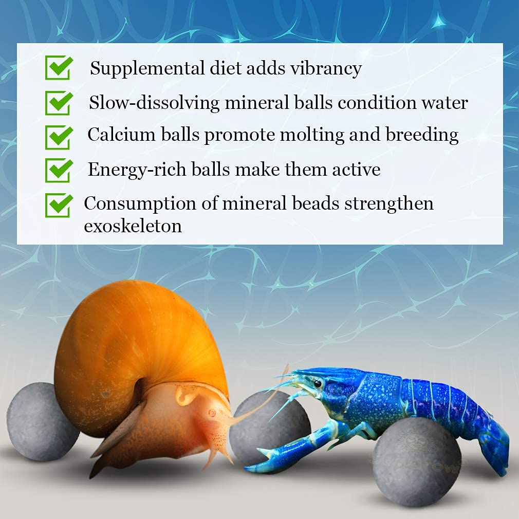SunGrow Snail and Crayfish Energy Balls, Calcium-Rich Gray Pearls, 10 Count - Functional Aquarium Decor for Invertebrates
