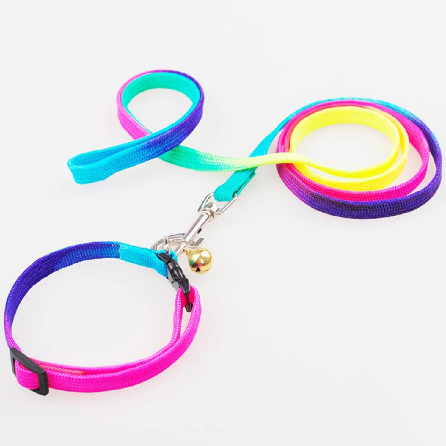 Yellowcult Small Dogs Puppy Cat Rabbit Leash & Collar In Rainbow Pattern, 7 Colors, Metal Hook, Adjustable Length And Neck Girth