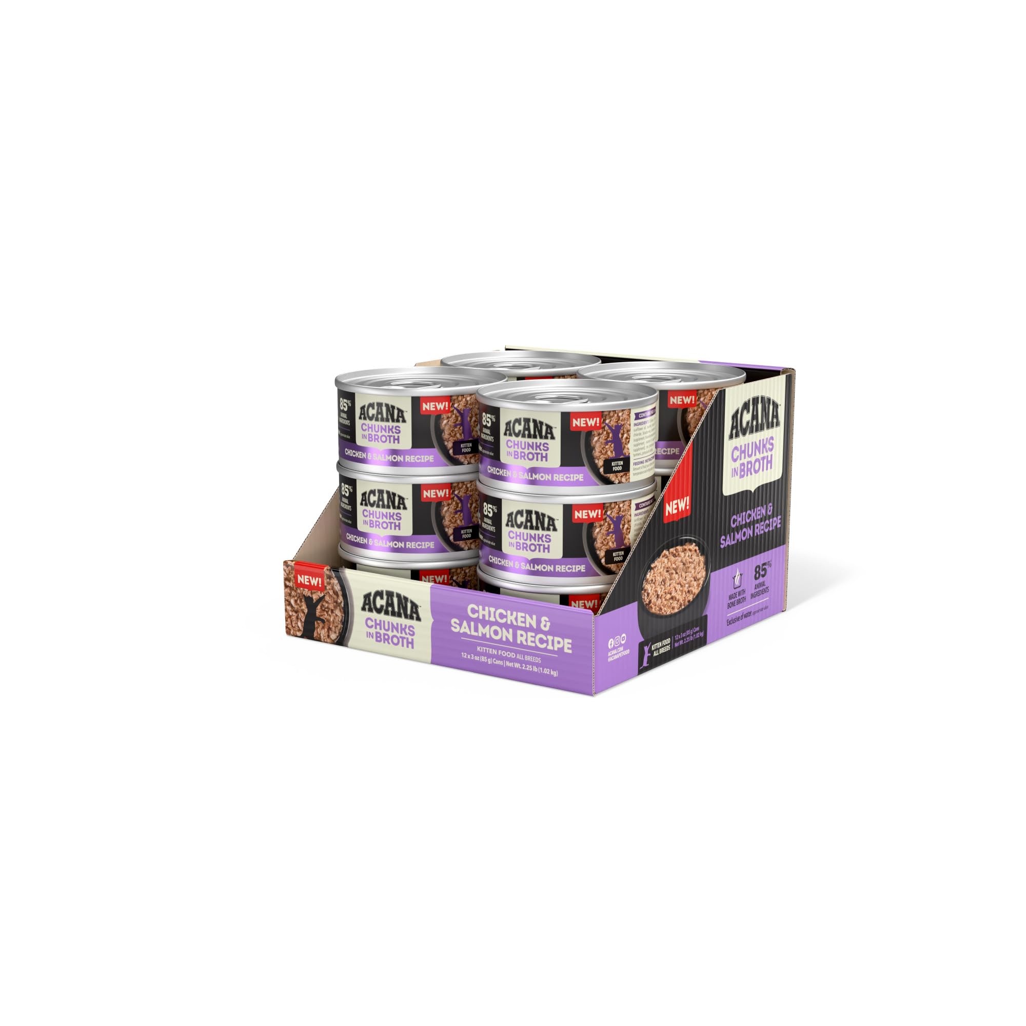 ACANA Chunks in Broth Wet Cat Food Chicken & Salmon Recipe for Kittens 3oz Cans (12 Count)