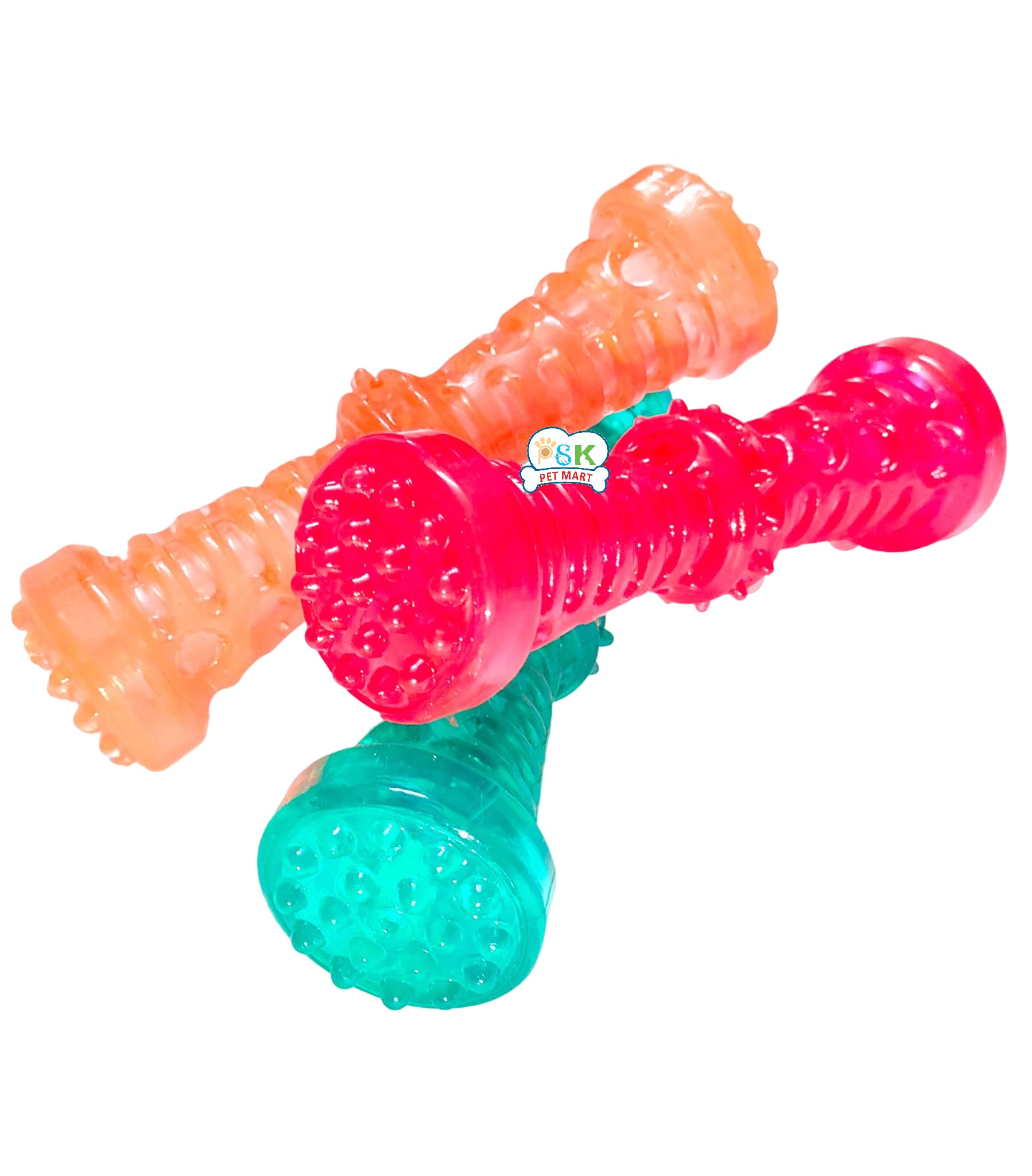 Psk Pet Mart Natural Rubber Dog Dumbell Chew Toy, Puppy Teething Toy, 8 Inches, Colour May Vary