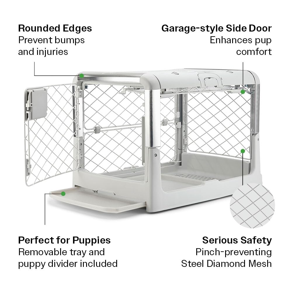 Diggs Revol Collapsible Dog Crate - Portable Indoor Kennel, Ash, Small (28.5"L x 19.8"W x 20.6"H) - Model CRA012AAS
