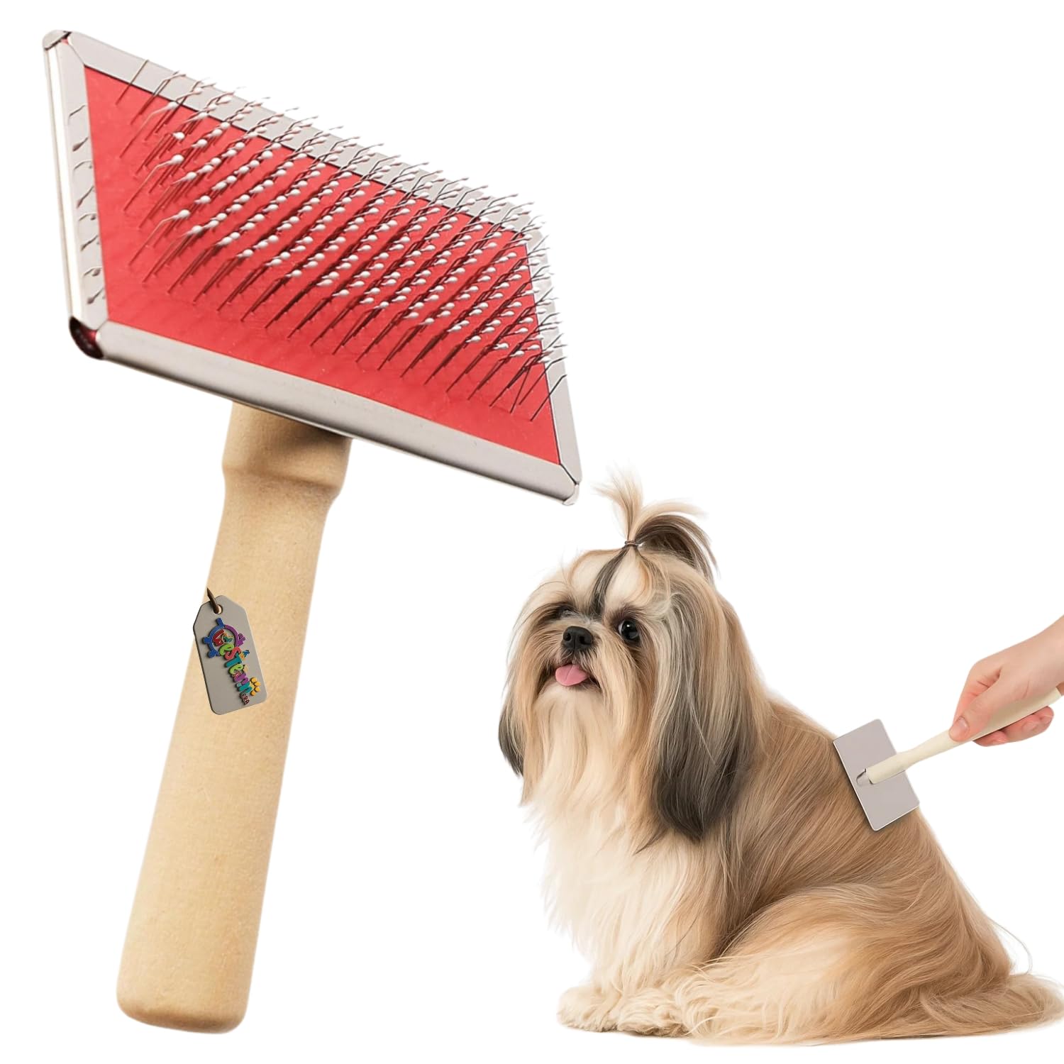 Western Era 15Cm Wooden Handle Deshedding Brush For Dogs & Cats  Stainless Steel Slicker Bathing Grooming Comb With Metal Frame