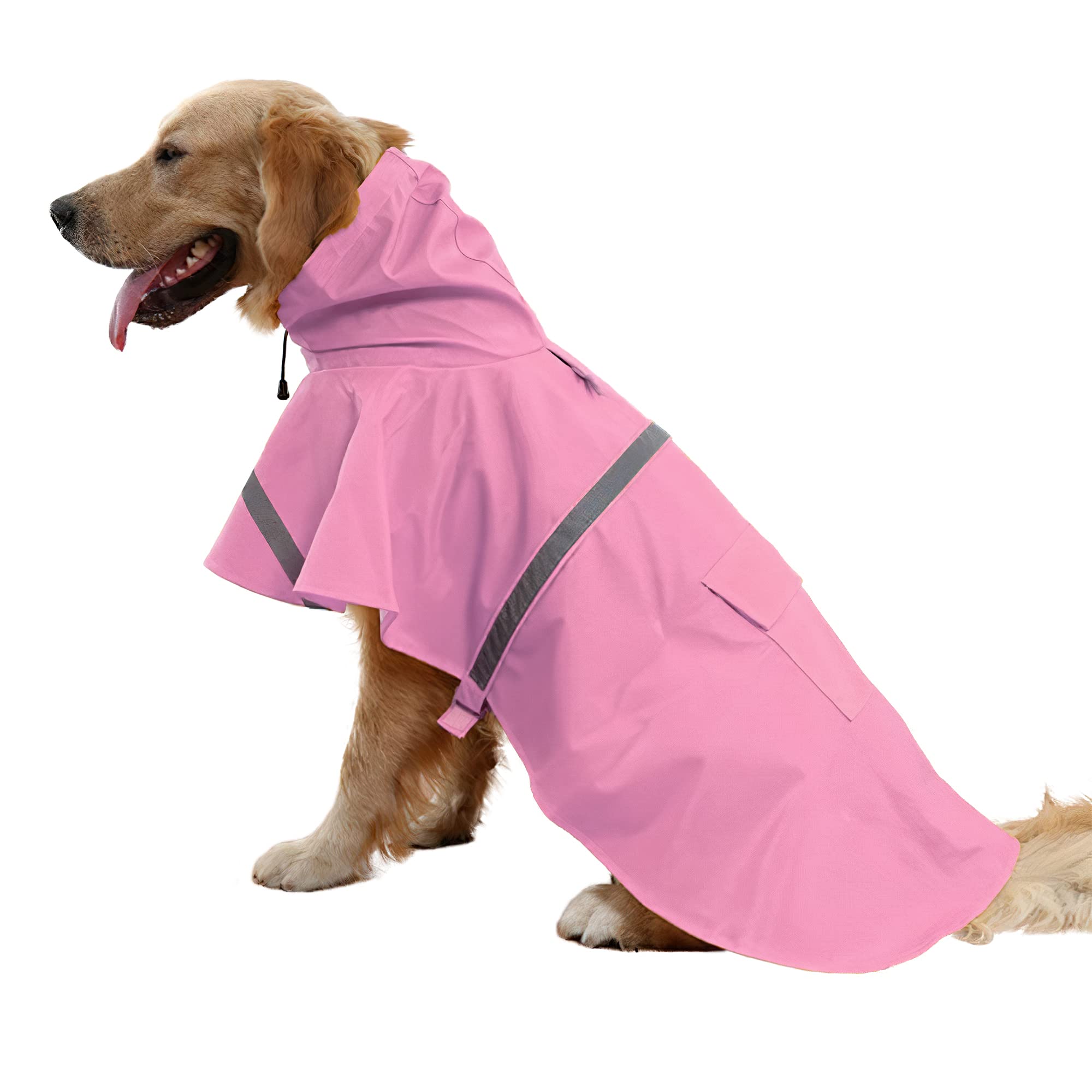 NACOCO Large Dog Raincoat Adjustable Pet Water Proof Clothes Lightweight Rain Jacket Poncho Hoodies with Strip Reflective (XL, P