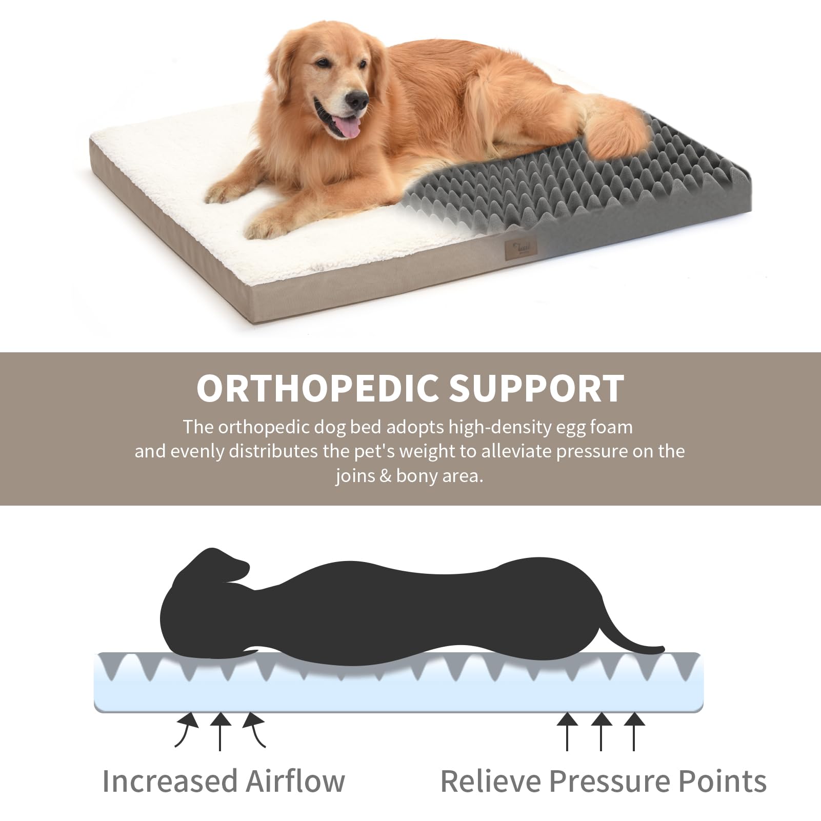 Tail Stories Orthopedic Dog Bed for Extra Large Dogs, XL Waterproof Comfort Pet Bed for Large Sized Dog, Egg Crate Foam Pet Bed