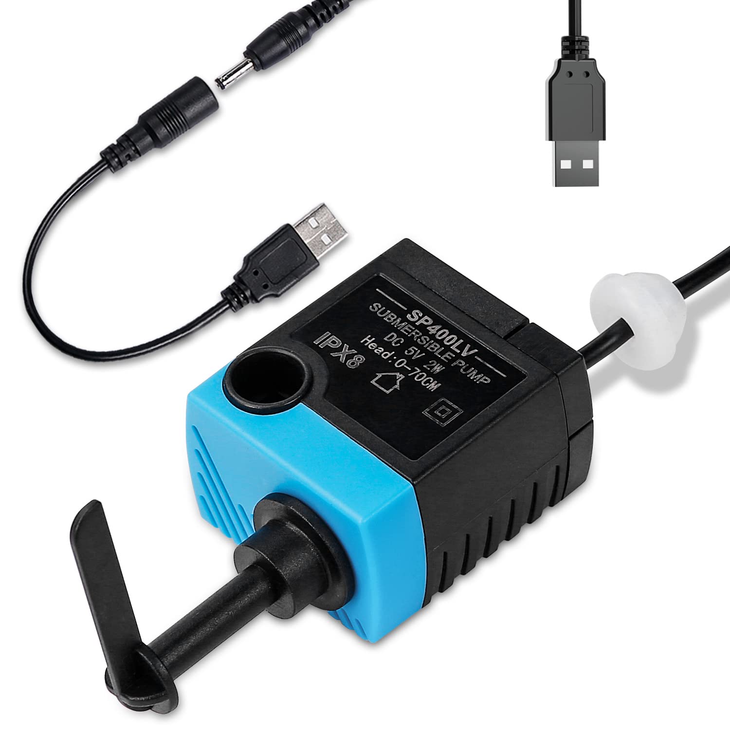 Sanklev Sp-400Lv Cat And Dog Water Fountain Pump With Grommet,Usb Replacement Pump For Original Mini Pet Fountain Black & Blue