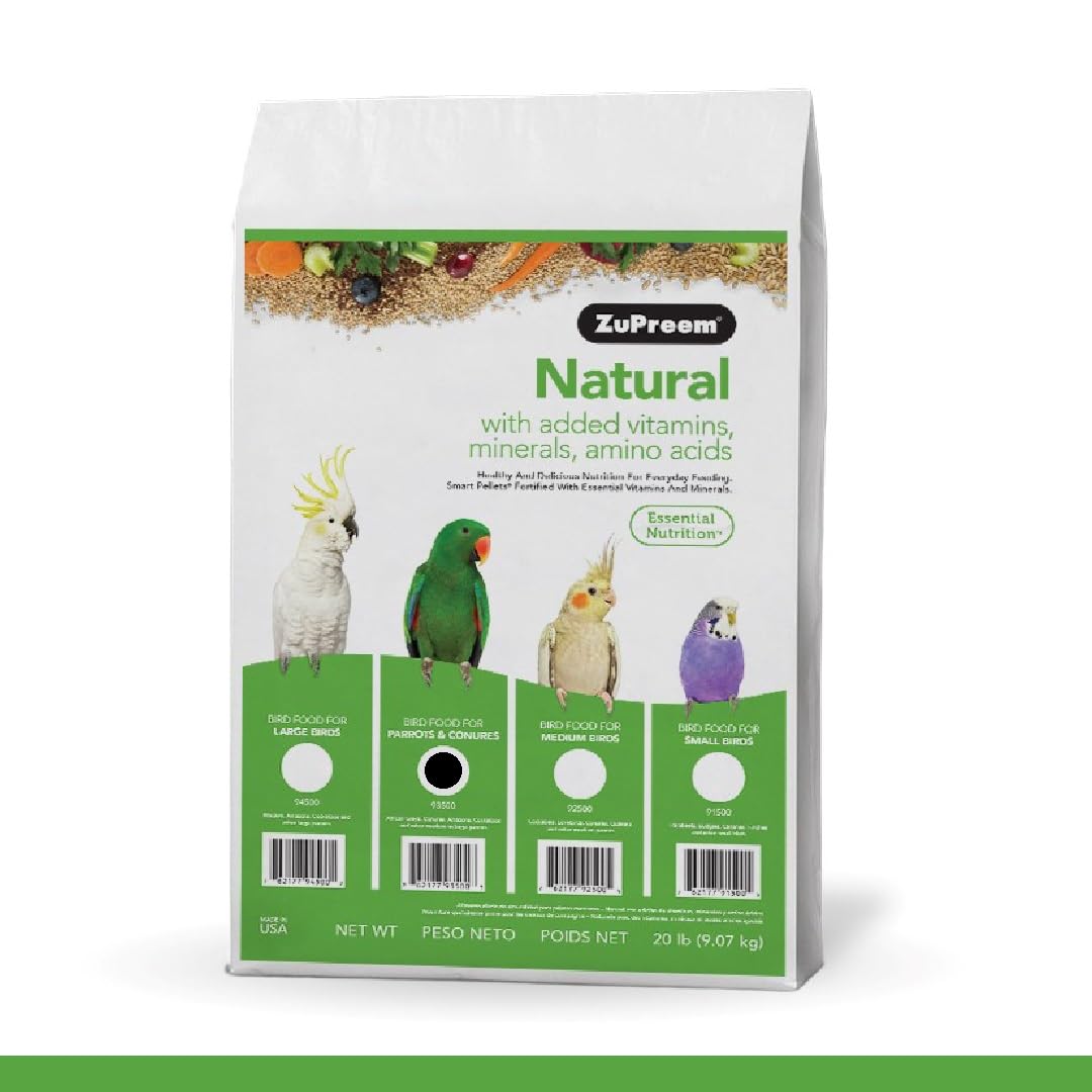 ZuPreem Natural Bird Pellets, Daily Bird Food for Parrot, Conure, Caique, African Grey, Eclectus, Small Cockatoo, Core Nutrition