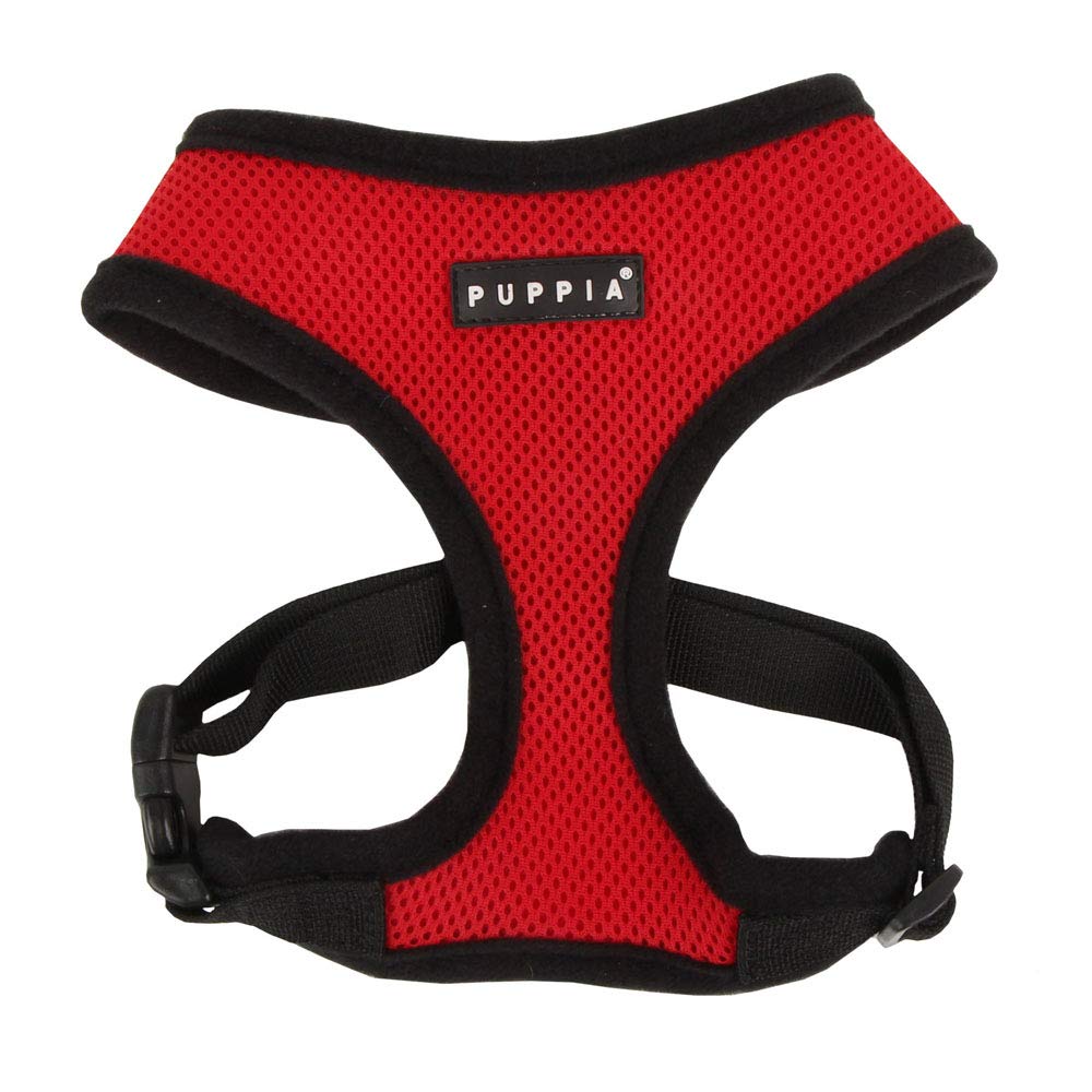 Puppia Soft Dog Harness No Choke Over-The-Head Triple Layered Breathable Mesh Adjustable Chest Belt And Quick-Release Buckle, Re