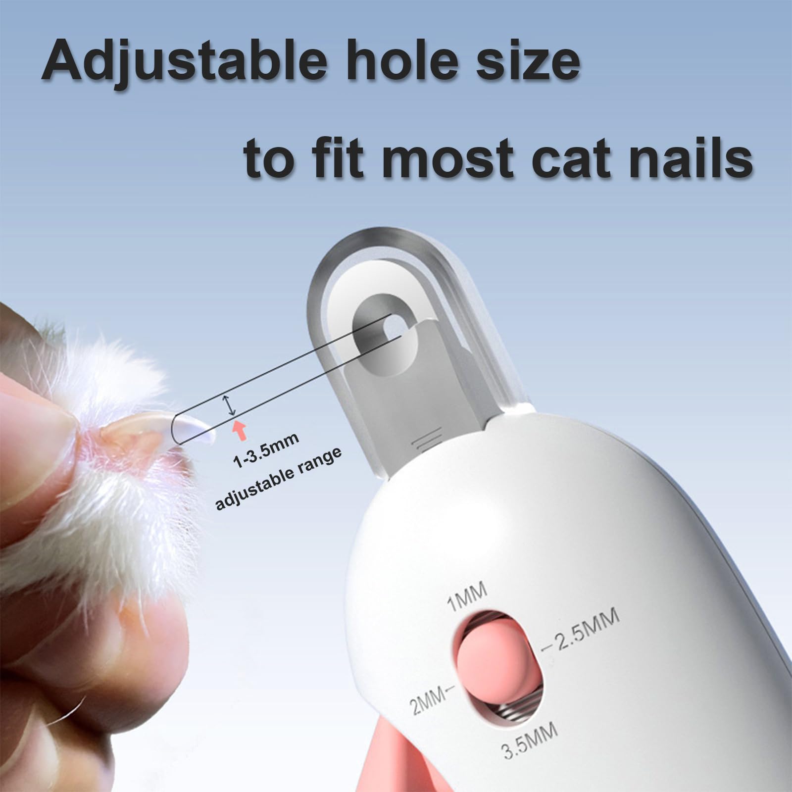 Wanheart Pink Pett Nail Clipper for Cats - Gentle Trimmer with Dust Storage, Adjustable Size & Hidden Nail File, Safe Pet Grooming Tool