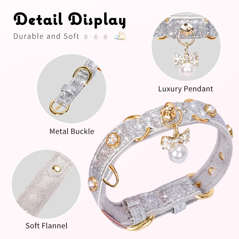 Petshome Cat Collar, Dog Collar, [Bling Rhinestones] Pu Leather Adjustable Pet Collar With Luxury Pendant For Big Cat And Small