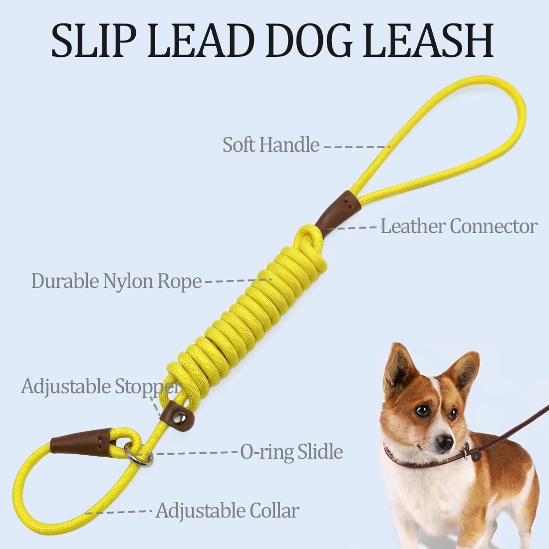 Maypaw Slip Lead Control Leash For Dogs No Pull, 13+ Colors Classic Dog Lead 7 Ft Pet Slip Leash, 1/4” Rope Leashes For Small Medium Animals (7Ft*1/4', Yellow)