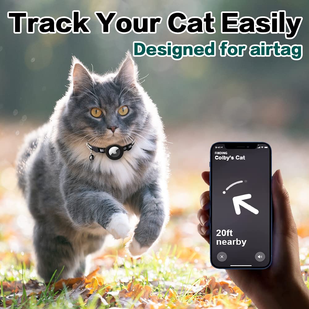Airtag Cat Collar Breakaway, Reflective Kitten Collar With Apple Air Tag Holder And Bell For Girl Boy Cats, 0.4 Inches In Width And Lightweight(Yellow)