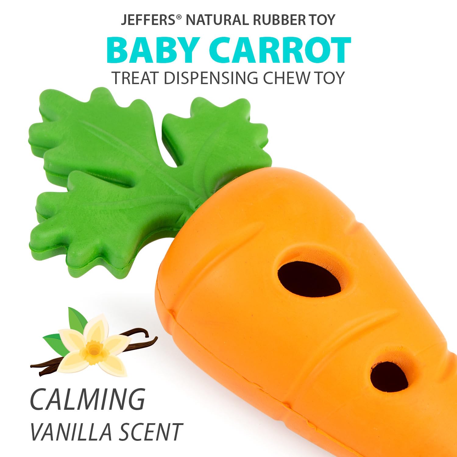 Jeffers Pet Natural Rubber Dog Chew Toy - Baby Carrot, Small - Treat Dispensing, Vanilla Scent, Durable, Non-Toxic, Dishwasher S