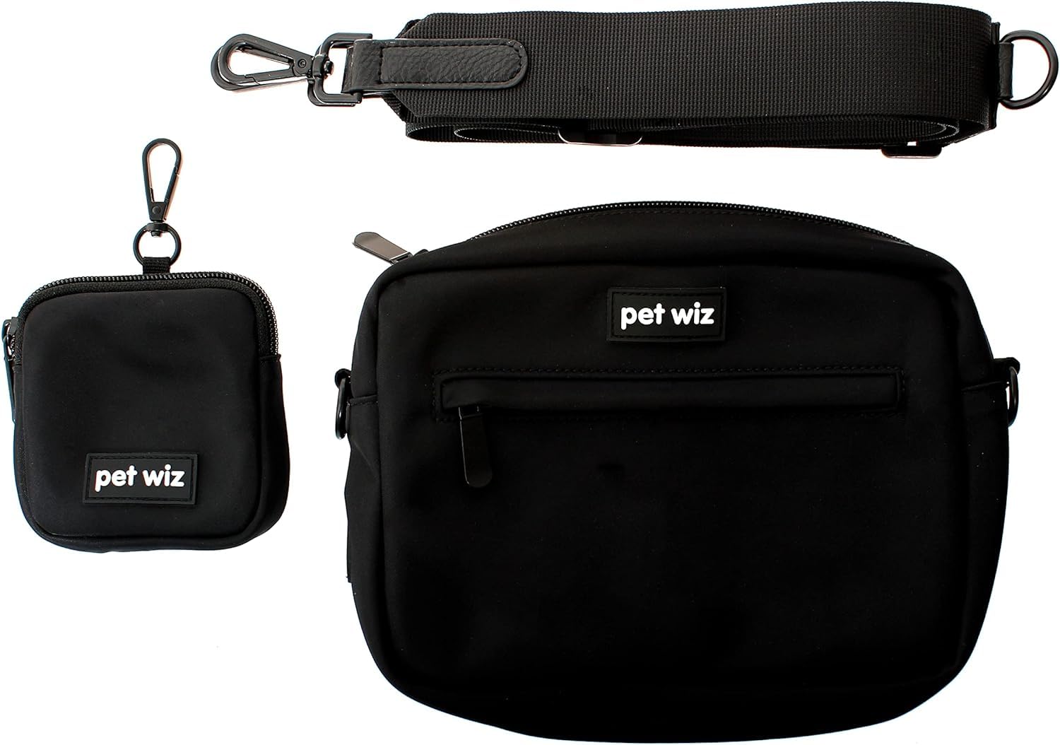 pet wiz Dog Walking Bag with Detachable and Adjustable Strap & Matching Treat Pouch (Black)