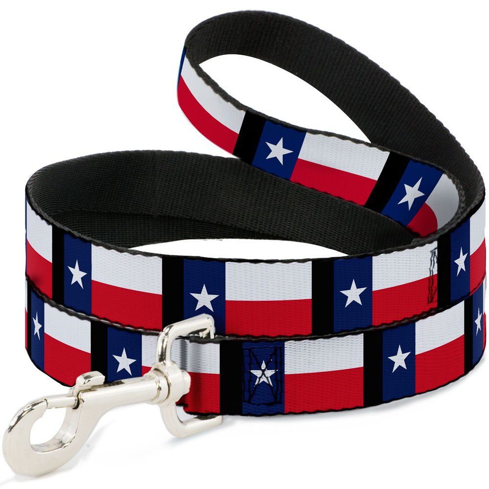 Dog Leash Texas Flag Black 4 Feet Long 0.5 Inch Wide