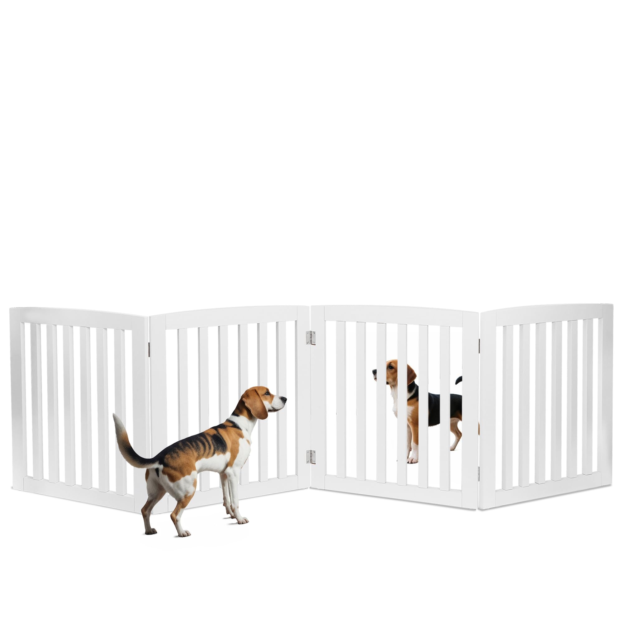 Epetlover Extra Wide Dog Gate 82 X 24 Inch Freestanding Indoor Pet Door For House Doorways Stairs Halls, Foldable Wood Safety Fence 4 Panels, White