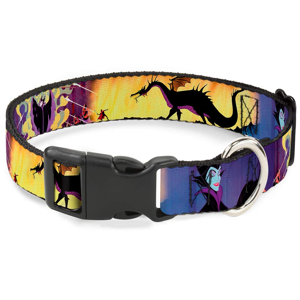 Buckle-Down Plastic Clip Collar - Maleficent Poses - 1' Wide - Fits 11-17' Neck - Medium