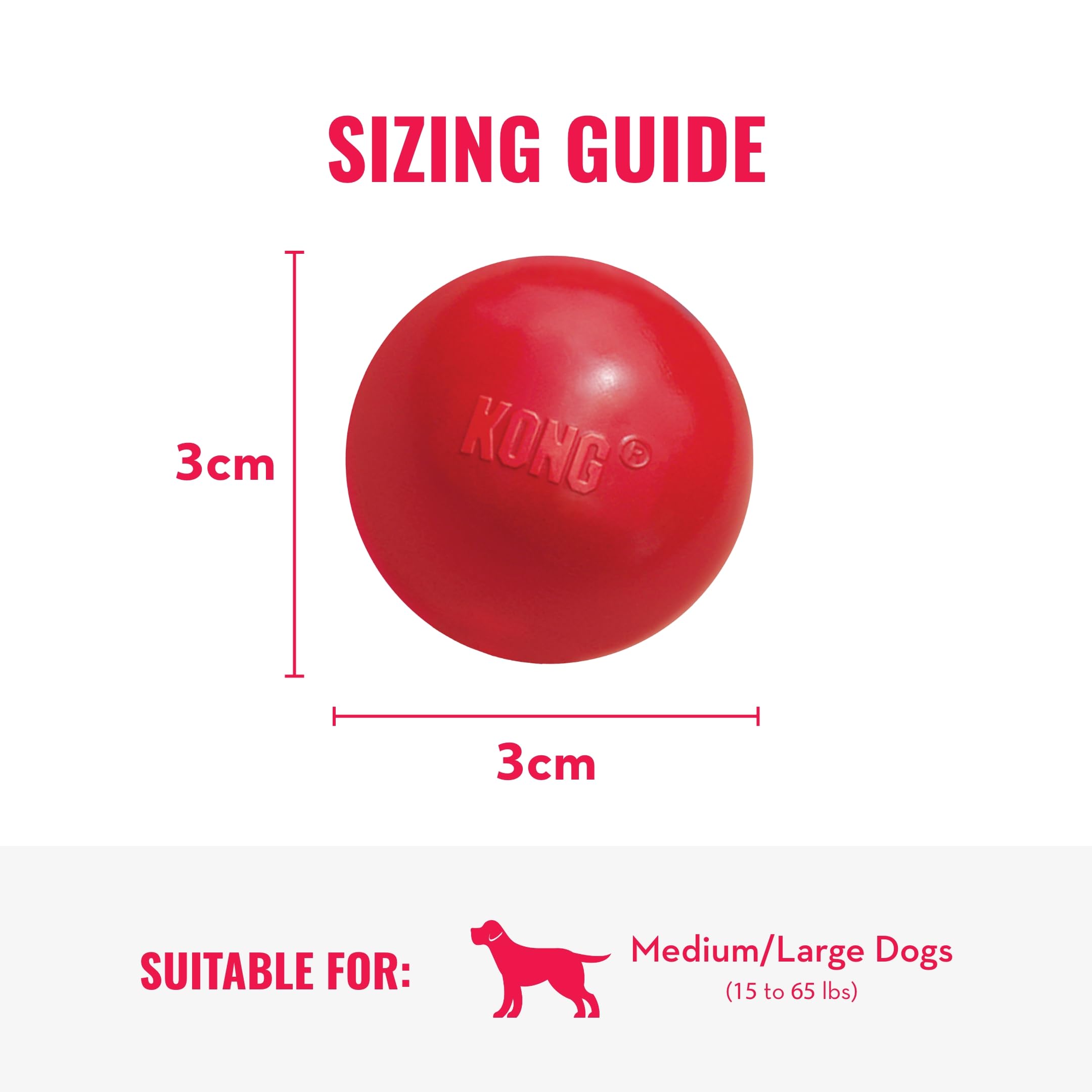 KONG Ball with Hole - Durable Dog Fetch Toy for Training, Interactive Playtime & More - Classic Natural Rubber Ball - Red - for