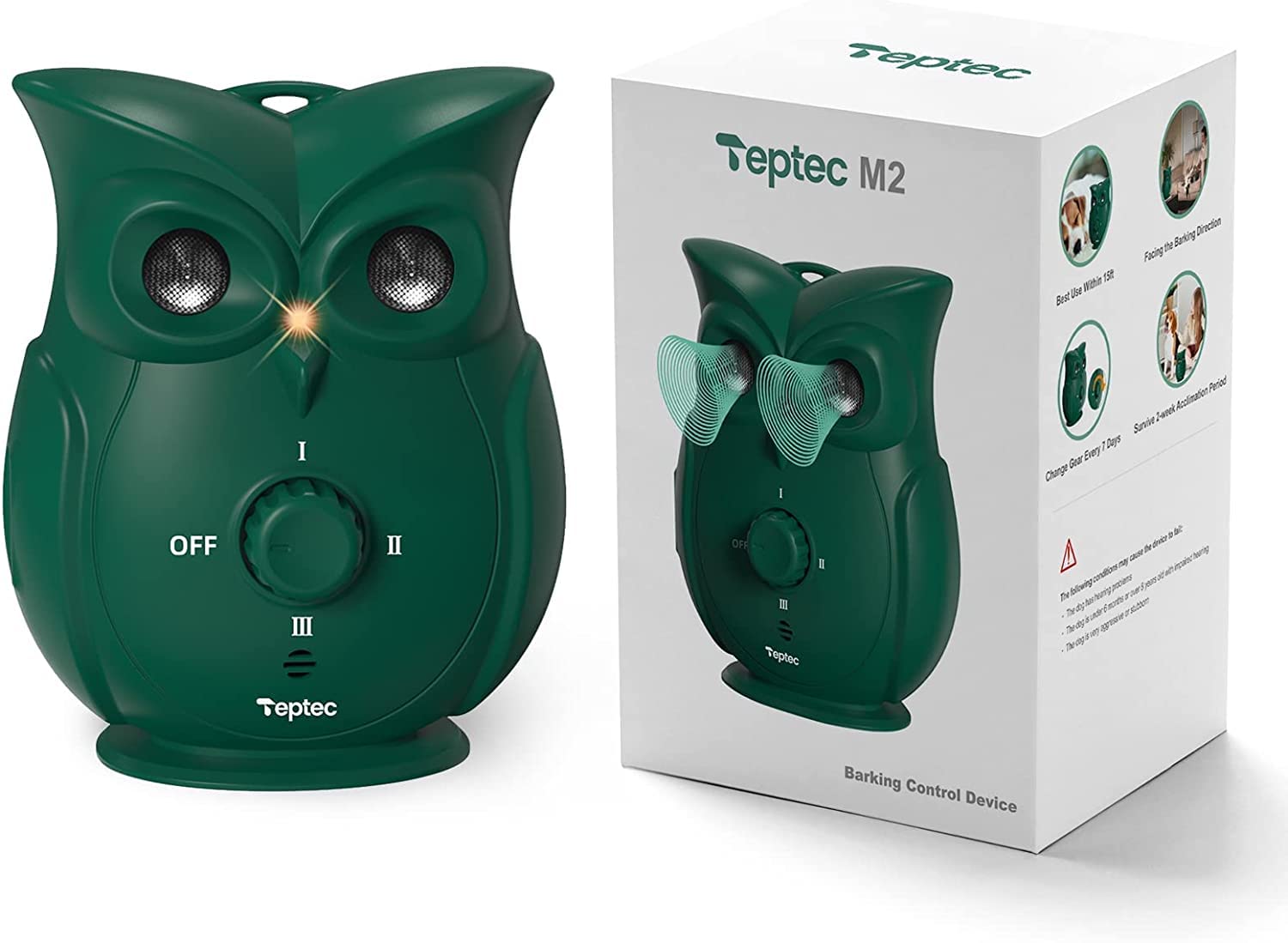 Teptec Dog Barking Control Devices With Dual Ultrasonic Speakers, Stronger Rechargeable Anti-Bark Device For Outdoor Waterproof And Indoor, Dog Barking Deterrent Safe For Human & Dogs