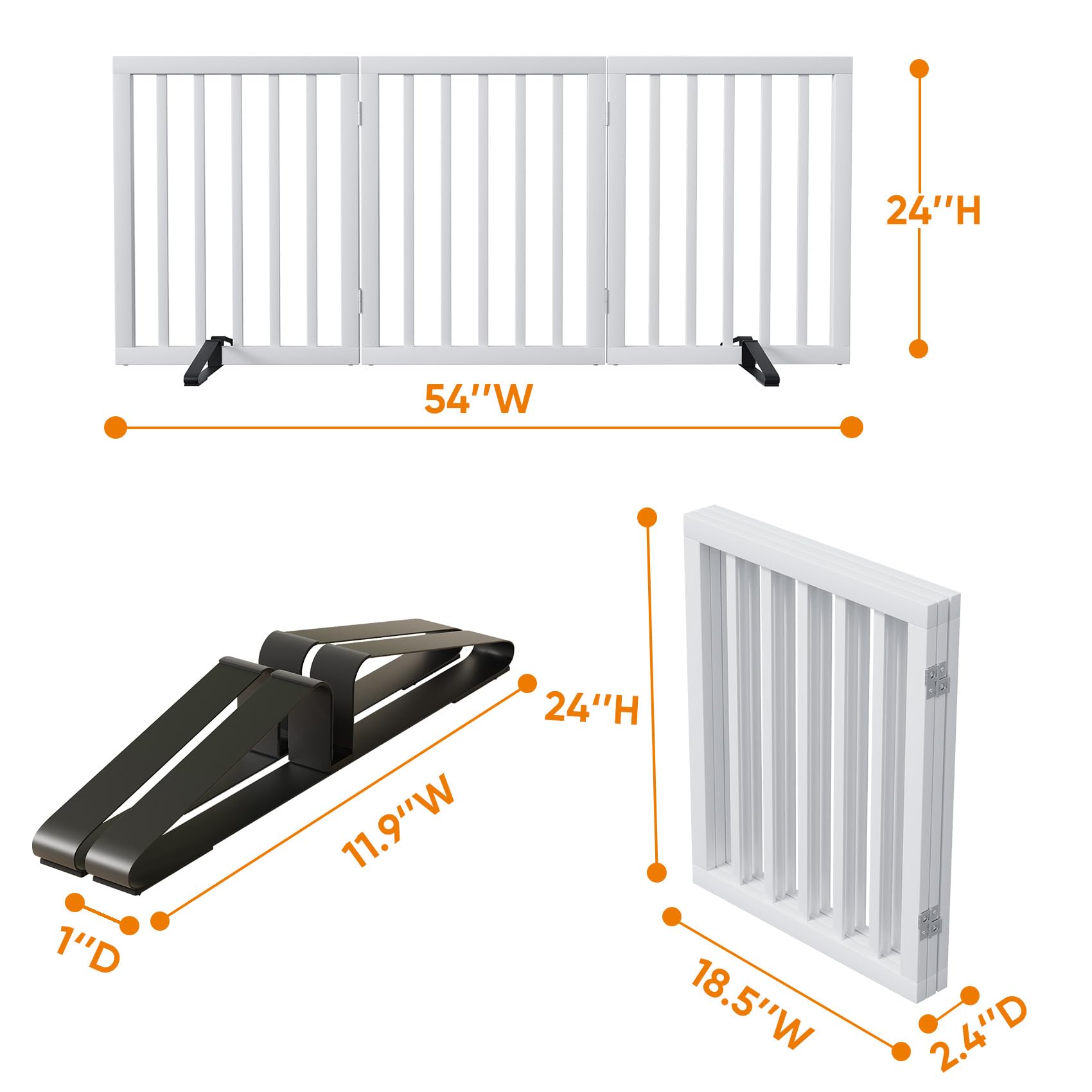 Mino Kesper White 18-55 Wide Pet Gate, Bamboo Dog Gate for Stair, Foldable Dog Gates for Doorways House, Freestanding Pet Gates