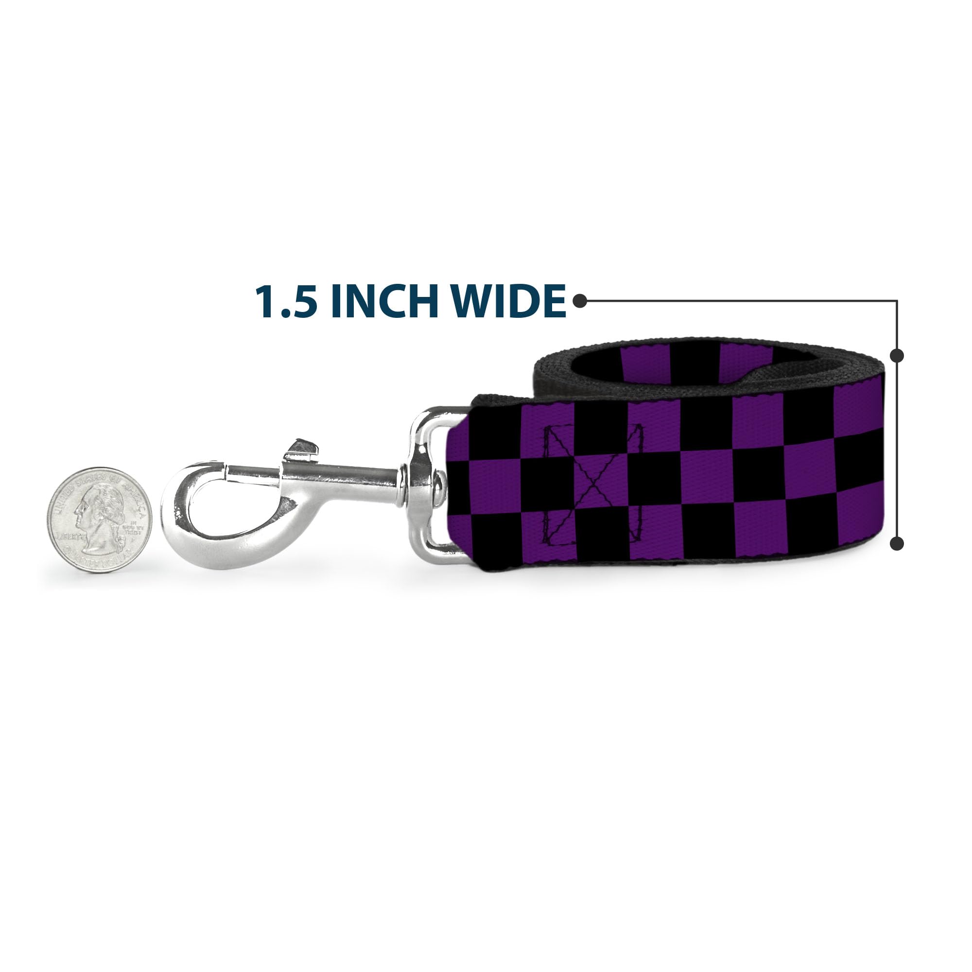 Dog Leash Checker Black Purple 4 Feet Long 1.5 Inch Wide