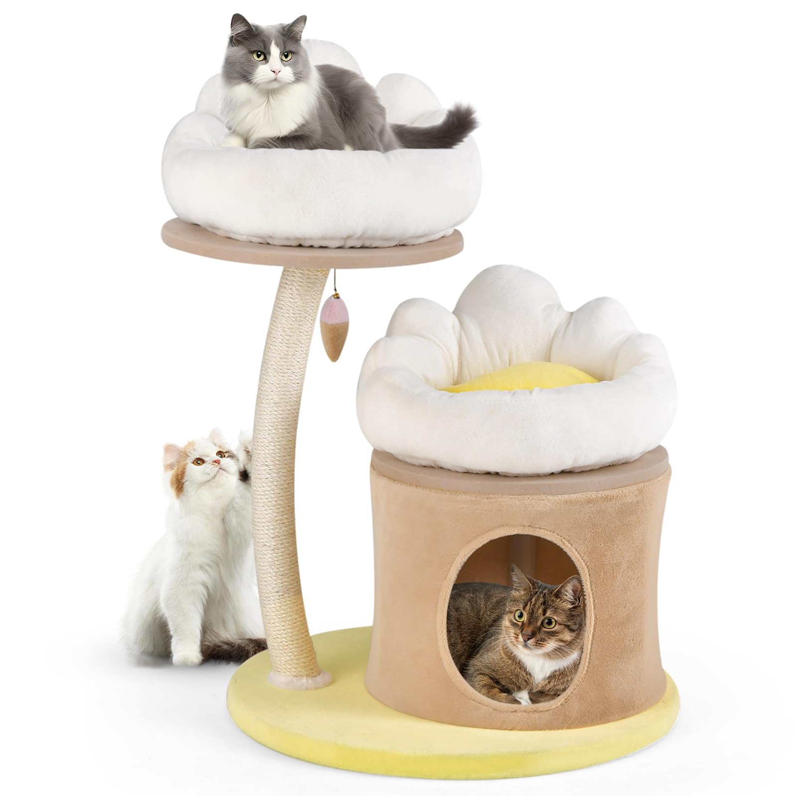 PETSITE 33 Inch Cute Cat Tree, Modern Cat Tower with Sisal Scratching Post, Cat Condo, Interactive Teasing Toy, 2 Removable and 