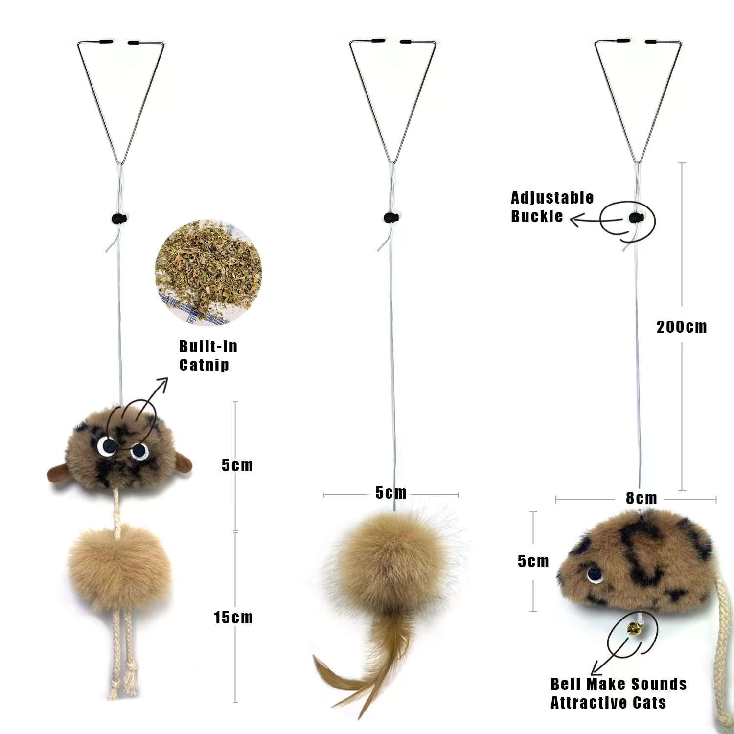URMYONLY Cat Toys for Indoor Cats,Interactive Door Hanging Cat Toys Attached with Catnip/Feathers/Birds/Mouse Toys for Cats/Kitt