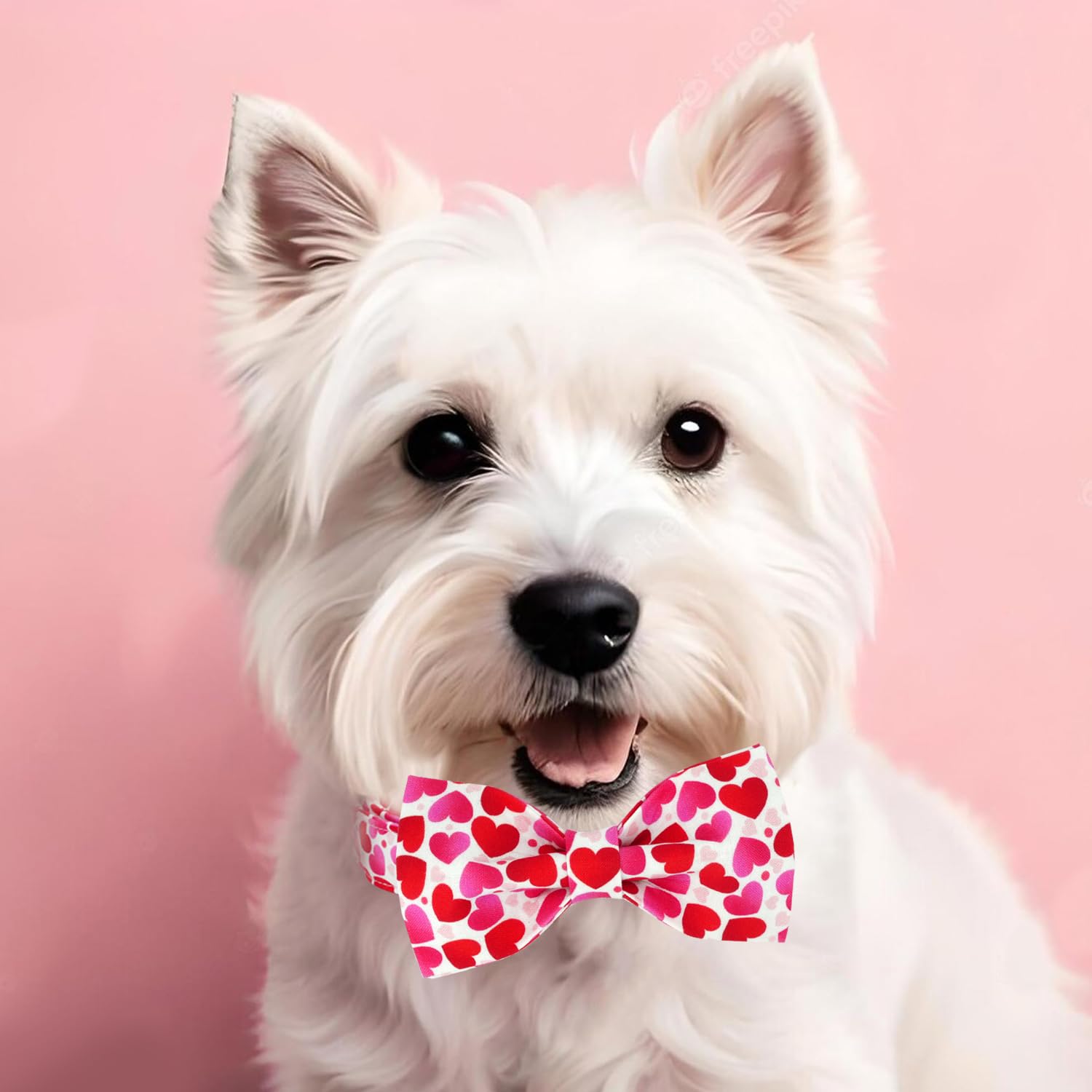 Tunkoo Valentine'S Day Dog Collar With Bow Tie - Adjustable And Adorable Pet Collar - Red Hearts With Rose Gold Buckle For Large
