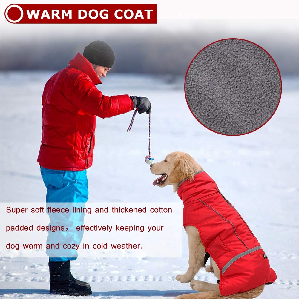 Warm Dog Coat Reflective Winter Jacket, Waterproof Windproof Dog Turtleneck Clothes for Cold Weather, Thicken Fleece Lining Pet