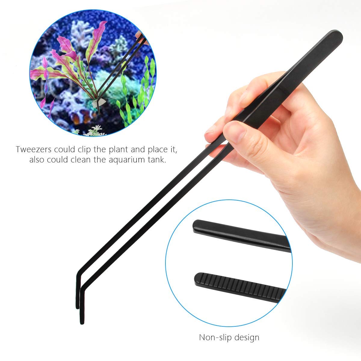 Liveek Aquarium Aquascape Tools Kit, 4 In 1 Anti-Rust Aquatic Plant Aquascaping Tool Stainless Steel Black Tweezers Scissors Spa