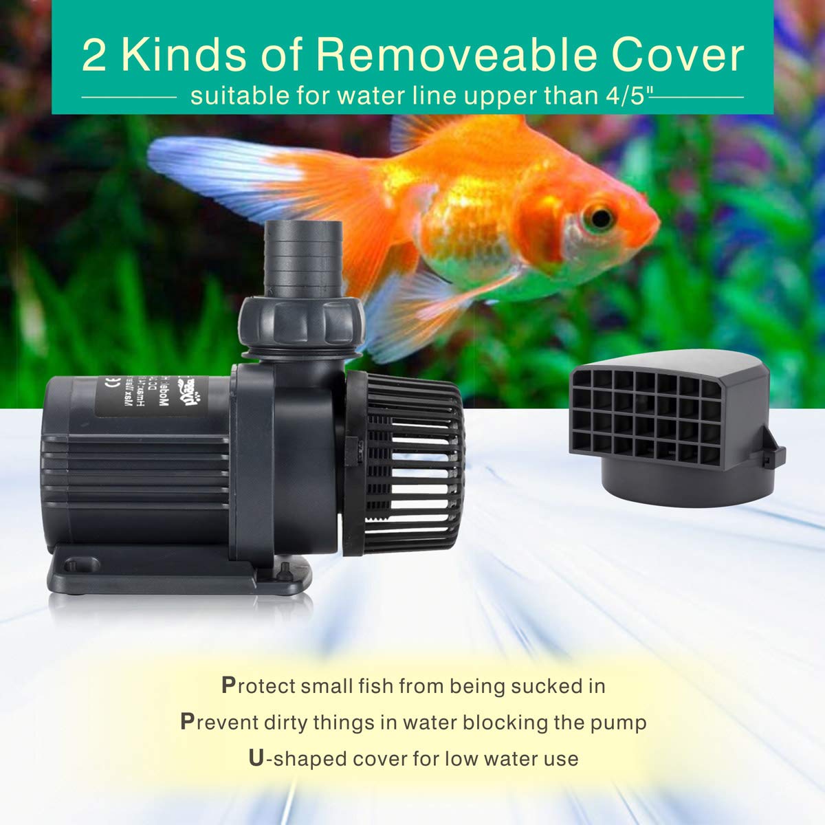Hygger 2650GPH Quiet Submersible 24V Water Pump, 80W, 19.7ft with Controller for Fish Tanks, Aquariums, Ponds, Hydro