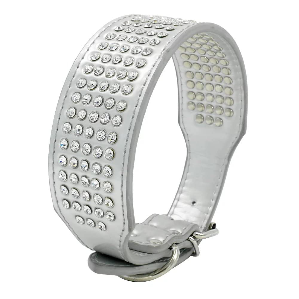 Berry Pet Rhinestones Dog Collars - 2'' Width With 5 Rows Full Sparkly Crystal Diamonds Studded Pu Leather - Beautiful Bling Pet
