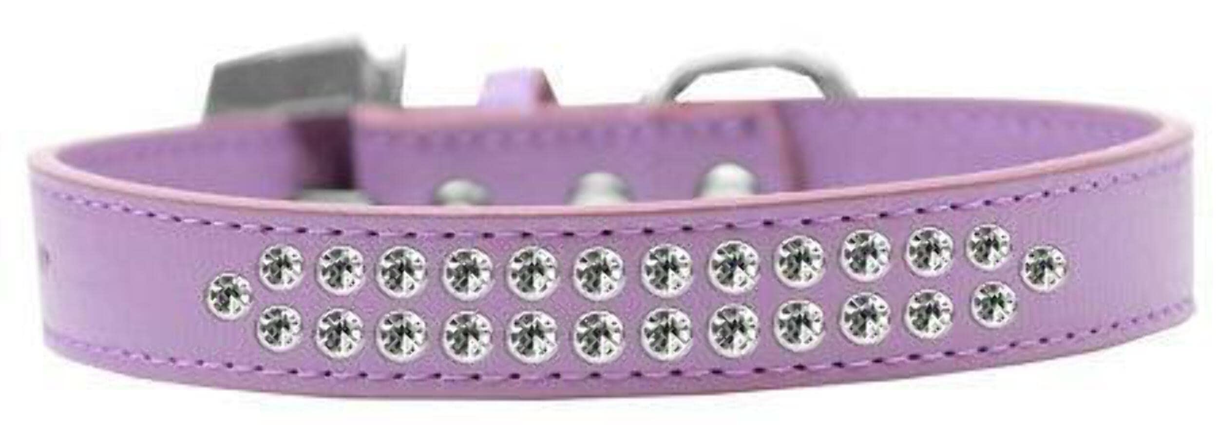 Dog, Puppy & Pet Fashion Collar, Two Row Clear Crystal Rimsets Lavender 16