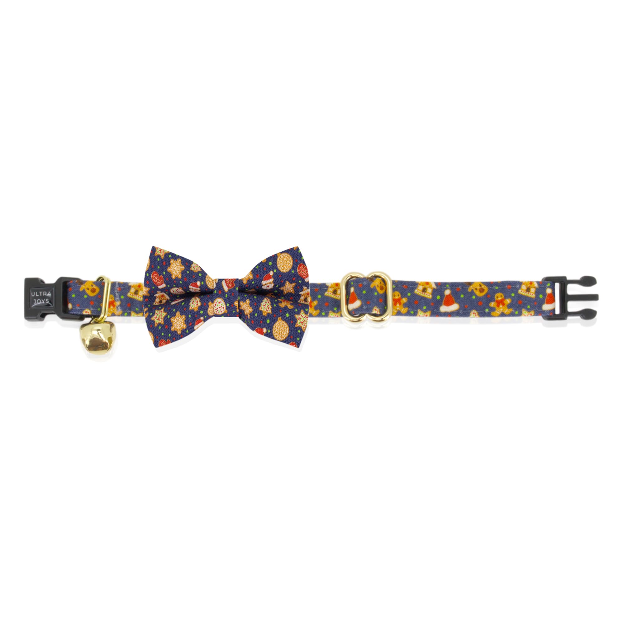 Ultra Joys Cat Collar With Bells - Breakaway For Kittens & Cats - Break Away Collar With Bandana And Bowtie Gingerbread Man Larg