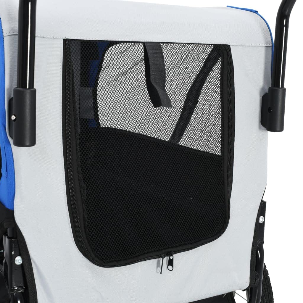 vidaXL Pet Bike Trailer & Jogging Stroller 2-in-1, Durable Steel Frame, Water Resistant Oxford Fabric with Mesh Windows, Gray and Blue