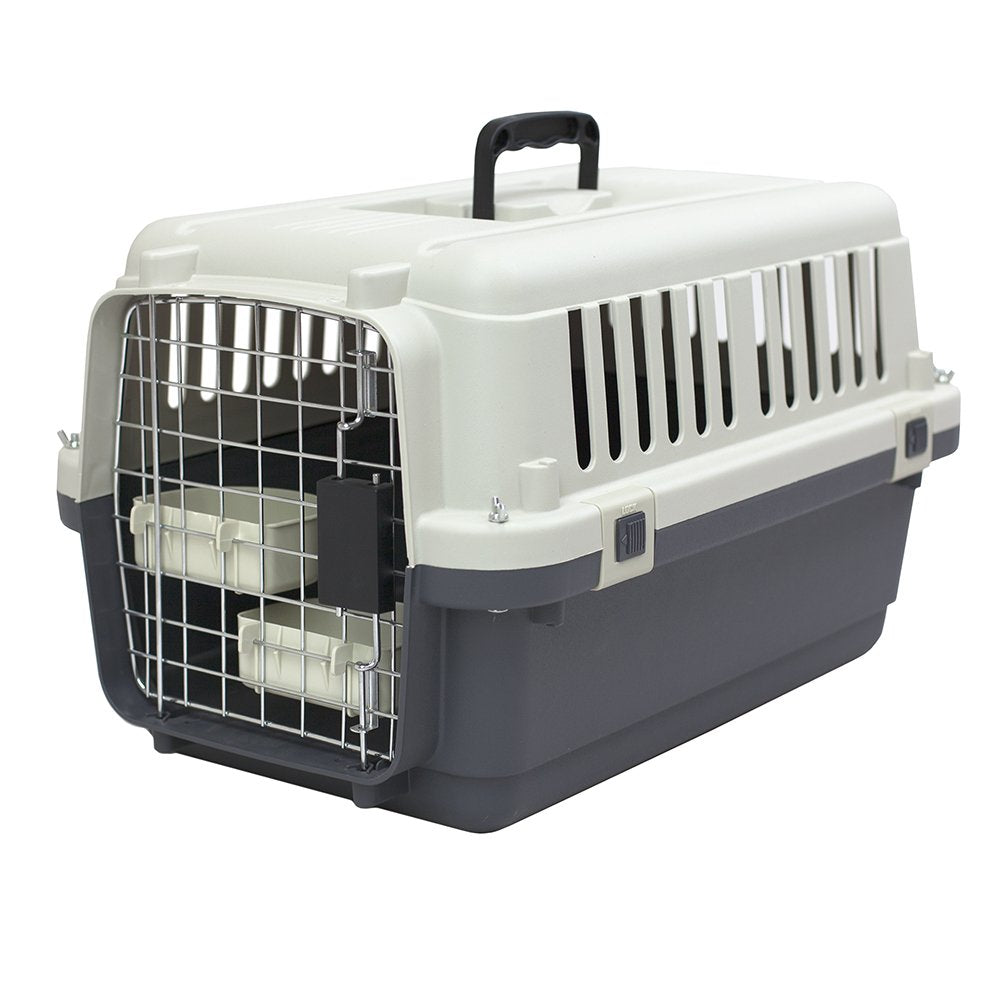 Sportpet Designs Plastic Kennels Rolling Plastic Wire Door Travel Dog Crate - Small - No Wheel, Tan