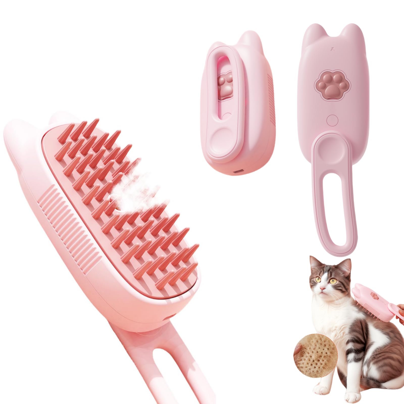 Cat Steam Brush, 3 In 1 Steamy Pet Brushes With Silicone Bristles, Steamy Brush For Shedding, Massage, Grooming, Cleaning, Pet H