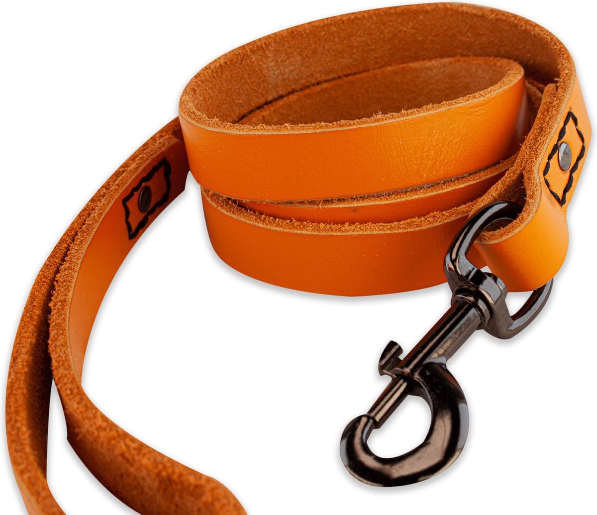Brute Strength - Leather Dog Leash - 47Ft - Orange - Soft And Strong Full Grain Leather Leash For Large And Medium Dogs - Dog Tr