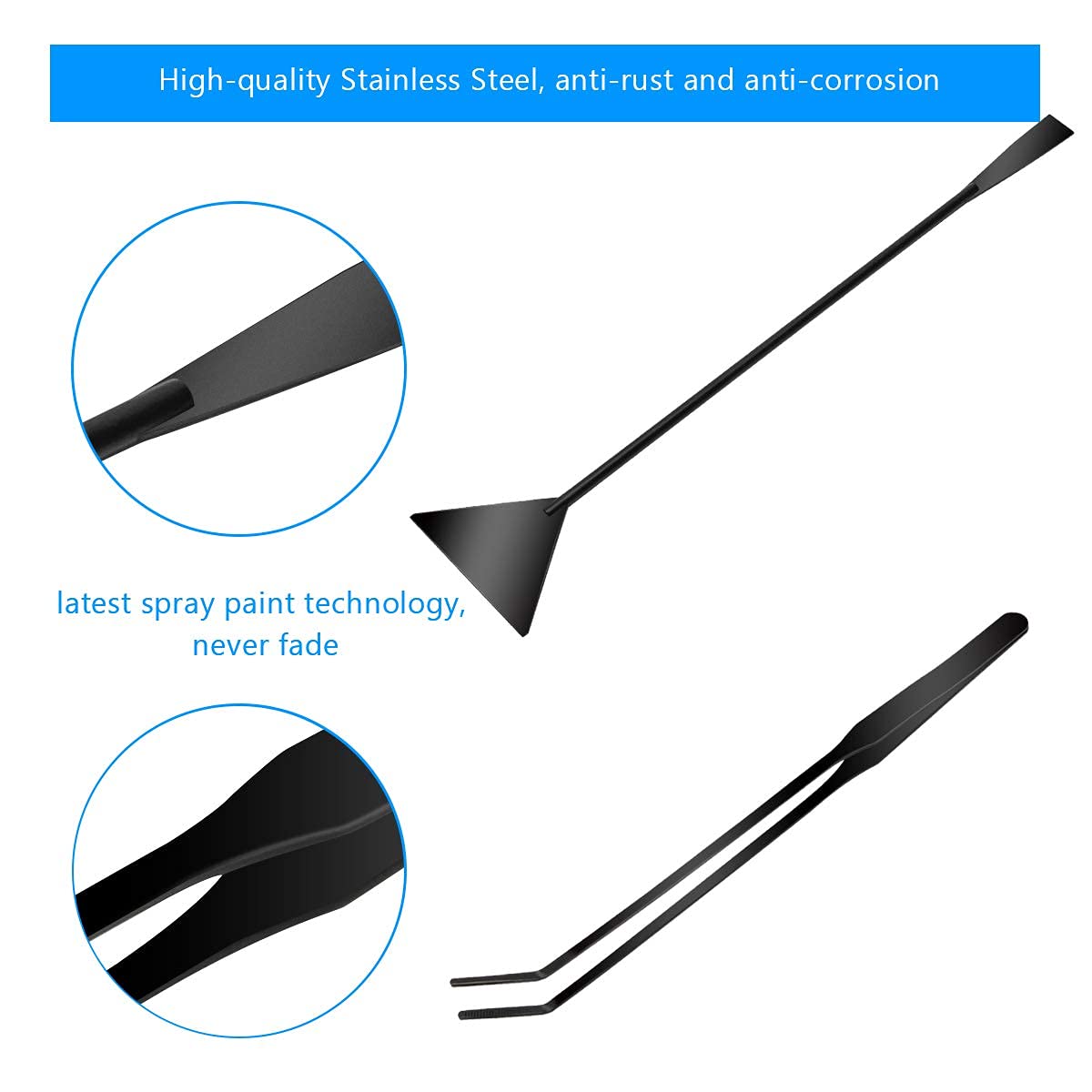Liveek Aquarium Aquascape Tools Kit, 4 In 1 Anti-Rust Aquatic Plant Aquascaping Tool Stainless Steel Black Tweezers Scissors Spa