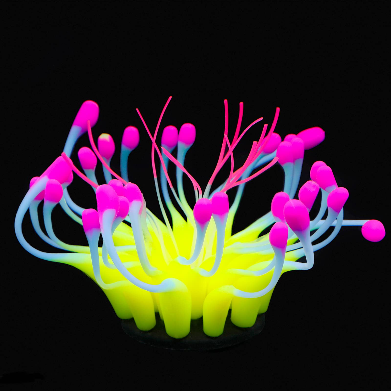 Uniclife Glowing Effect Gooseneck Coral Artificial Decoration Silicone Ornament For Fish Tank Aquarium, Yellow