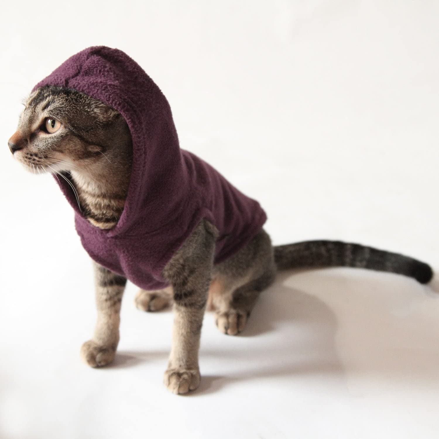 Gooby Fleece Vest Hoodie Dog Sweater - Plum, X-Small - Warm Pullover Dog Hoodie with O-Ring Leash - Winter Hooded Small Dog Swea