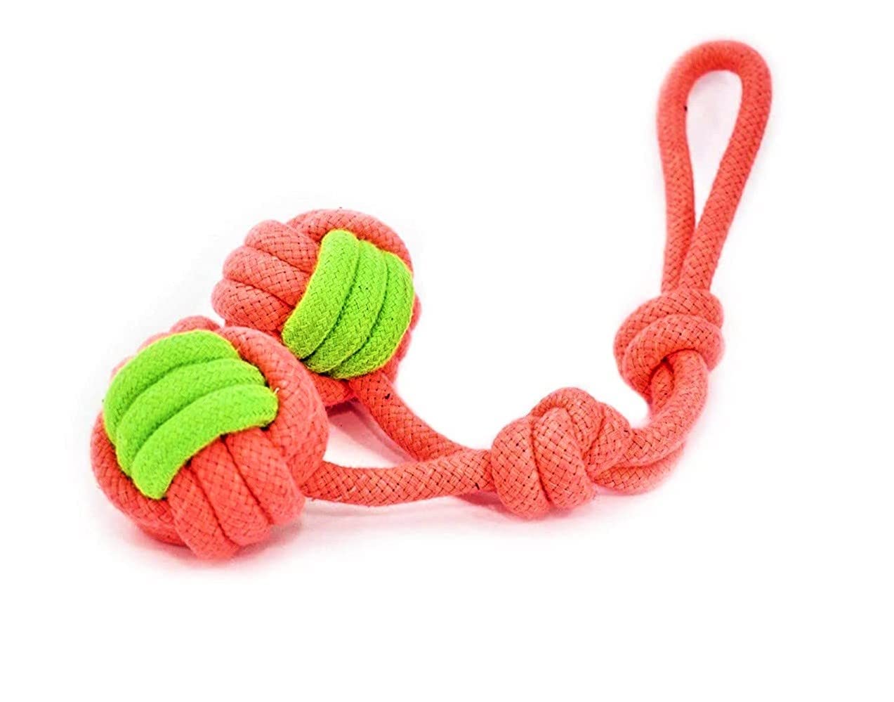 W9 Pet Products Biting Chewing Teething Chew Fetch Double Ball Rope Chew Toy, Durable Braided Knotted Cotton Rope Toy For Puppy 