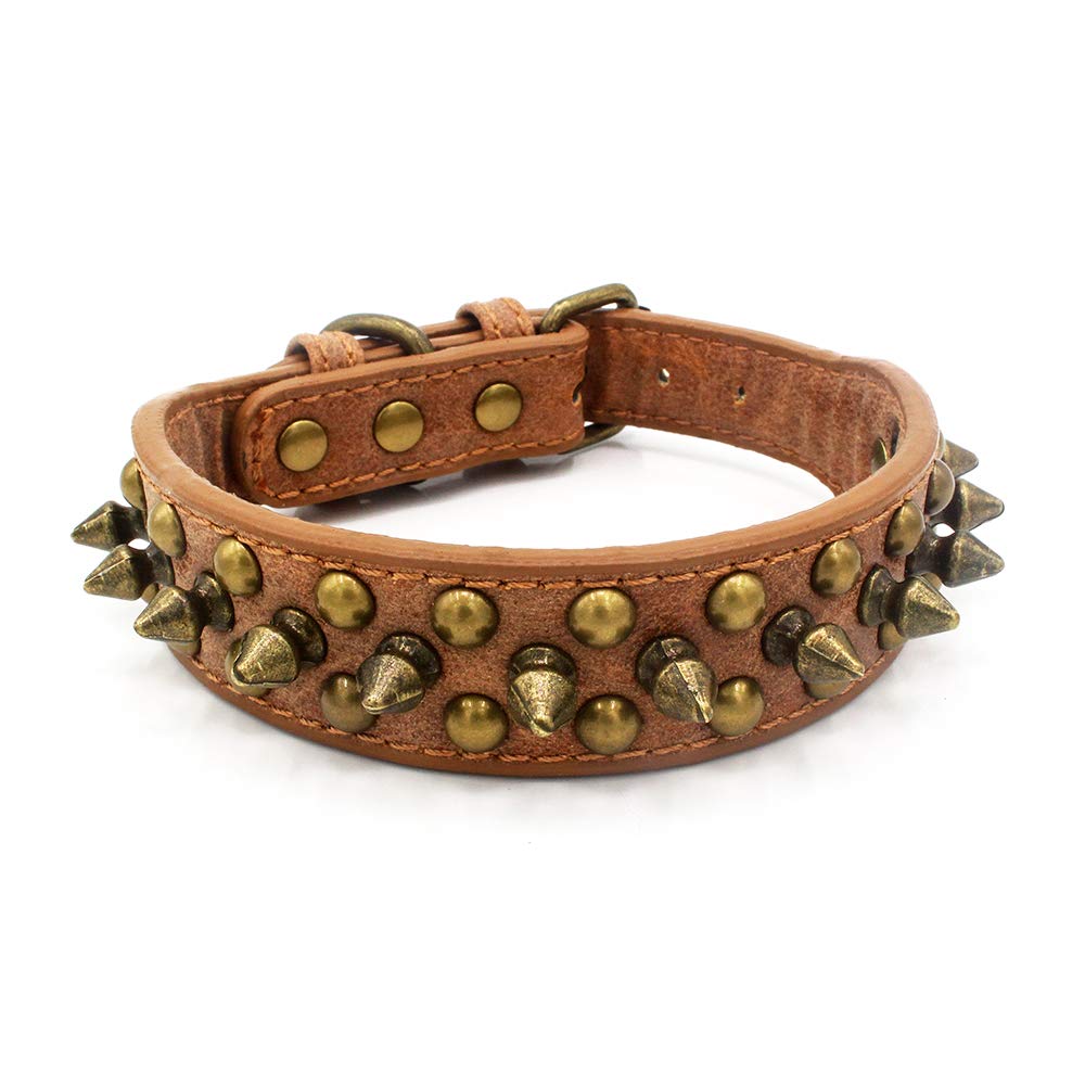 Serijoars Spiked Dog Collar Soft Pu Leather Mushrooms Rivet Spike Studded Dog Collar Adjustable Puppy Collars (S, Brown2)