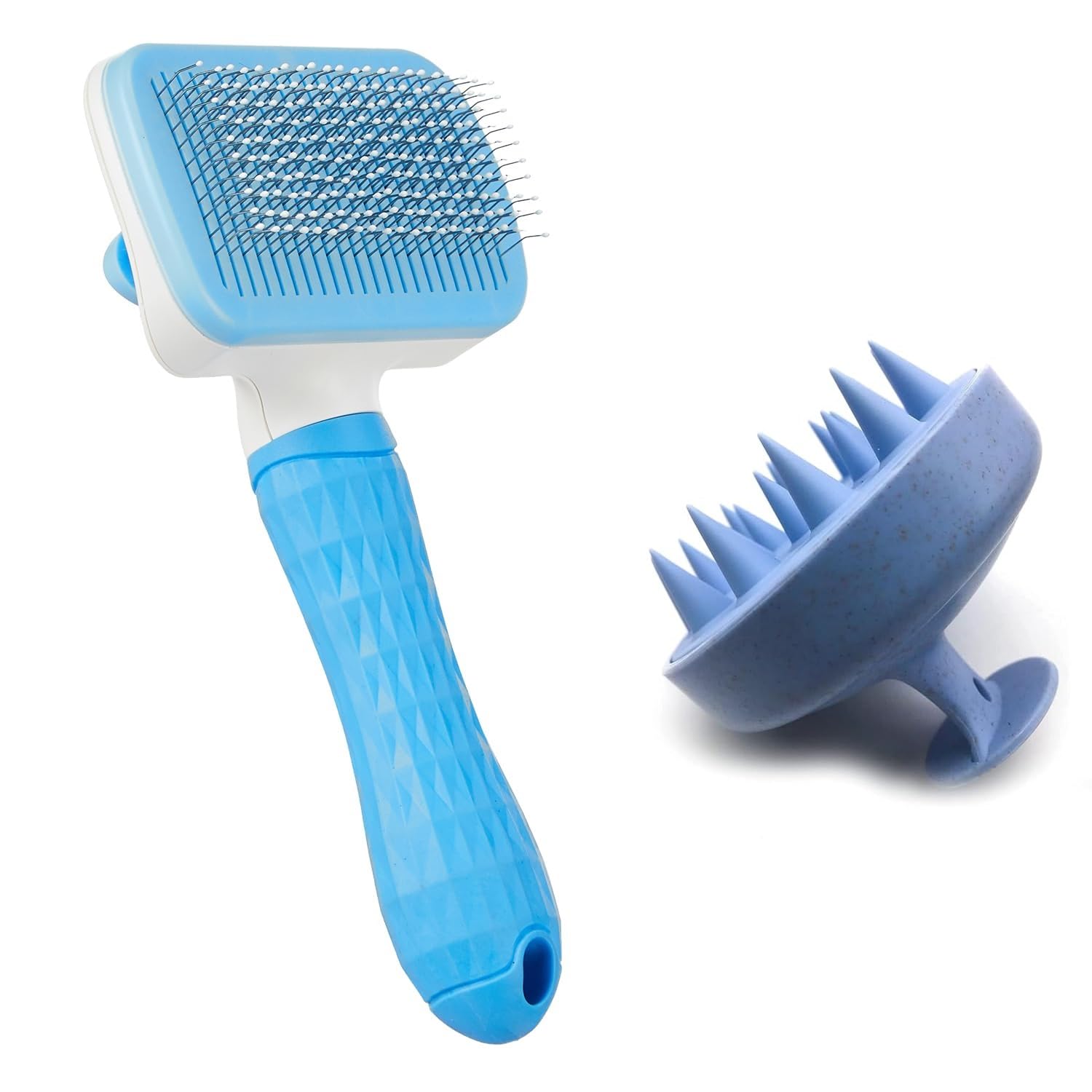 Psk Pet Mart Self Cleaning Pet Grooming Shedding Rectangle Slicker Brush And Retractable Teeth And Soft Silicone Bristle Oval Pe