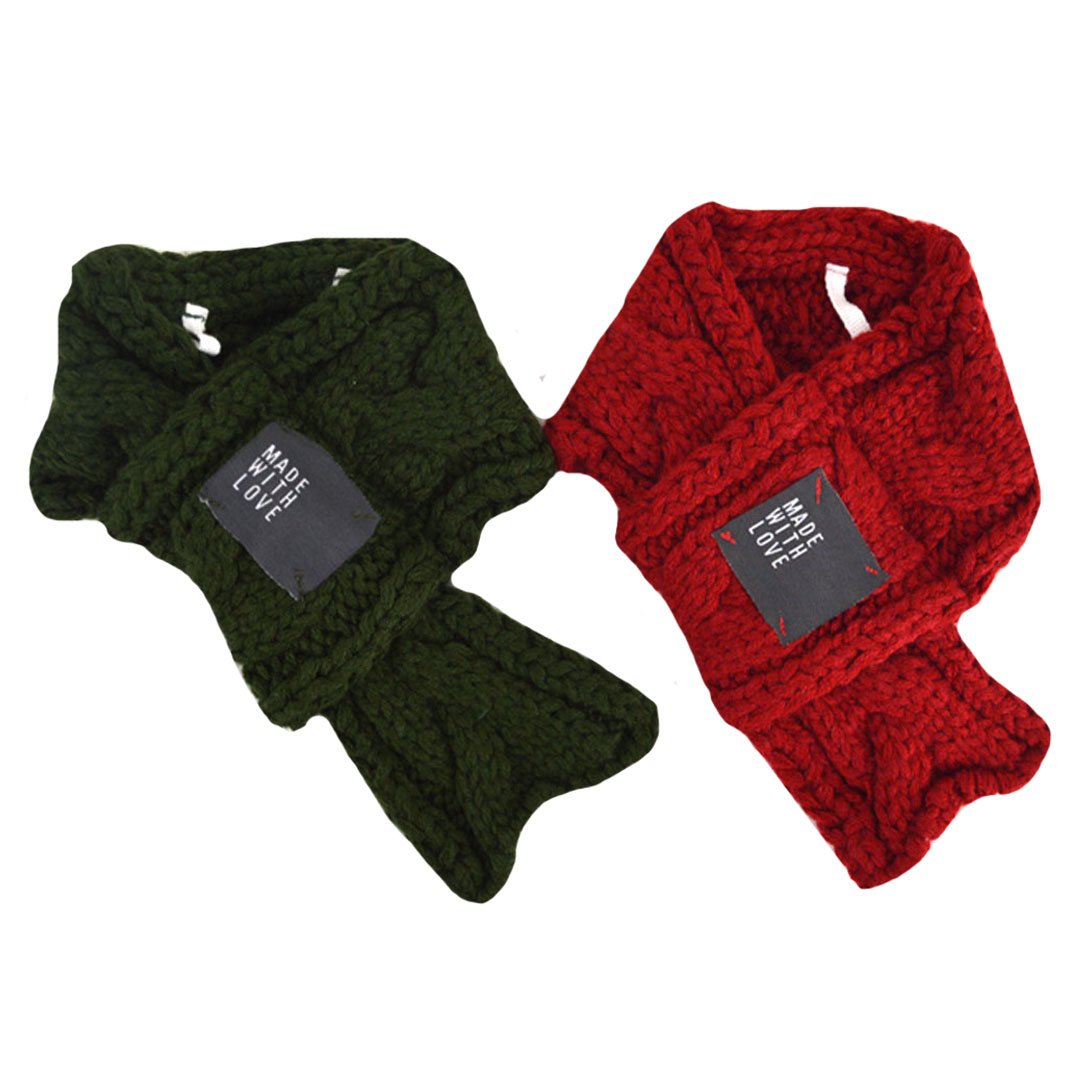 Goclothod Pet Dog Knitted Scarf Cute Collars Doggie Neckerchief 2 Set Muffle For Christmas (Red,Green)