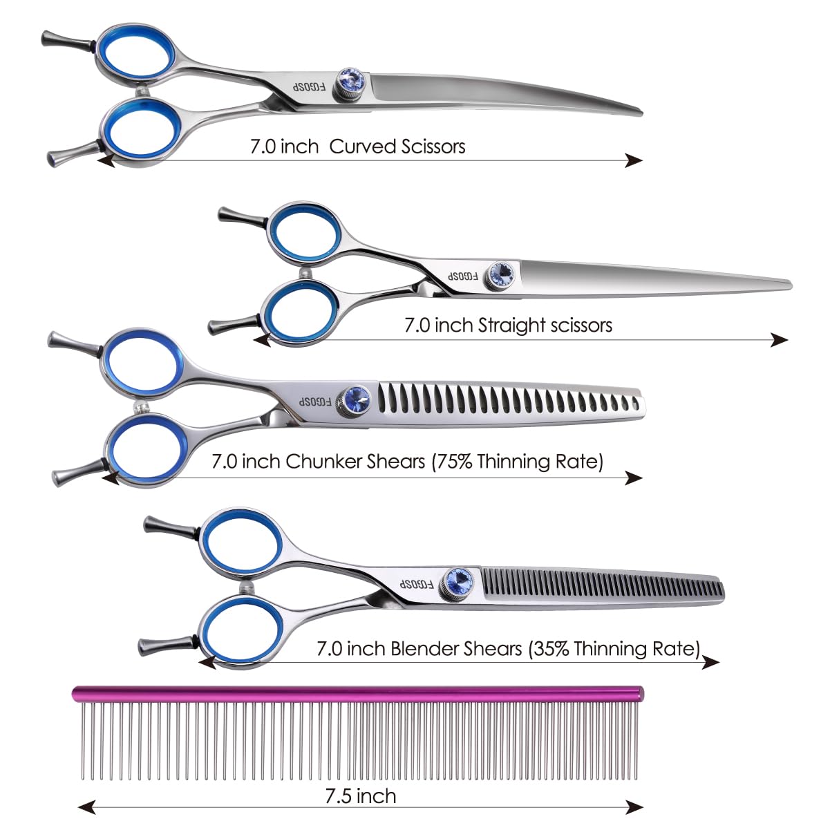 Left Handed Dog Grooming Scissors Kit 7 In Professional Curved Thinning Straight Shears 3Pcs Set For Grooming Dogs Cat Pet Japan