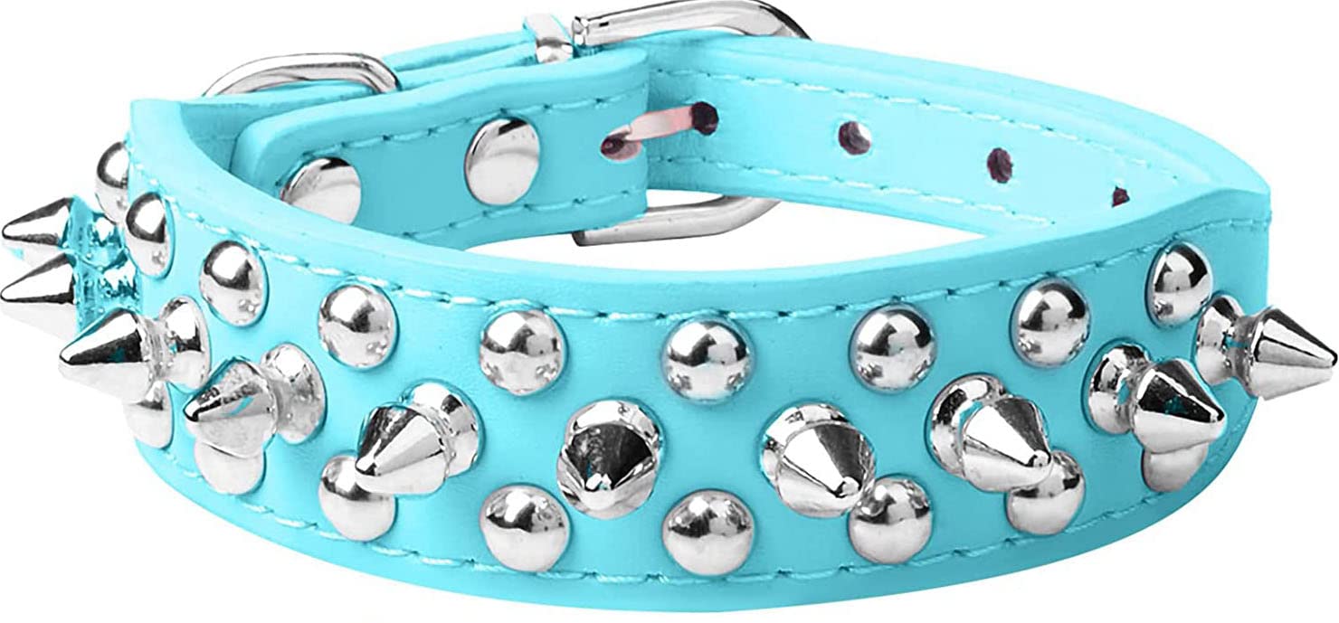 haoyueer Spiked Dog Collar Soft Pu Leather Mushrooms Rivet Spike Studded Puppy Adjustable Pet Collars for Small Breeds (S, Light
